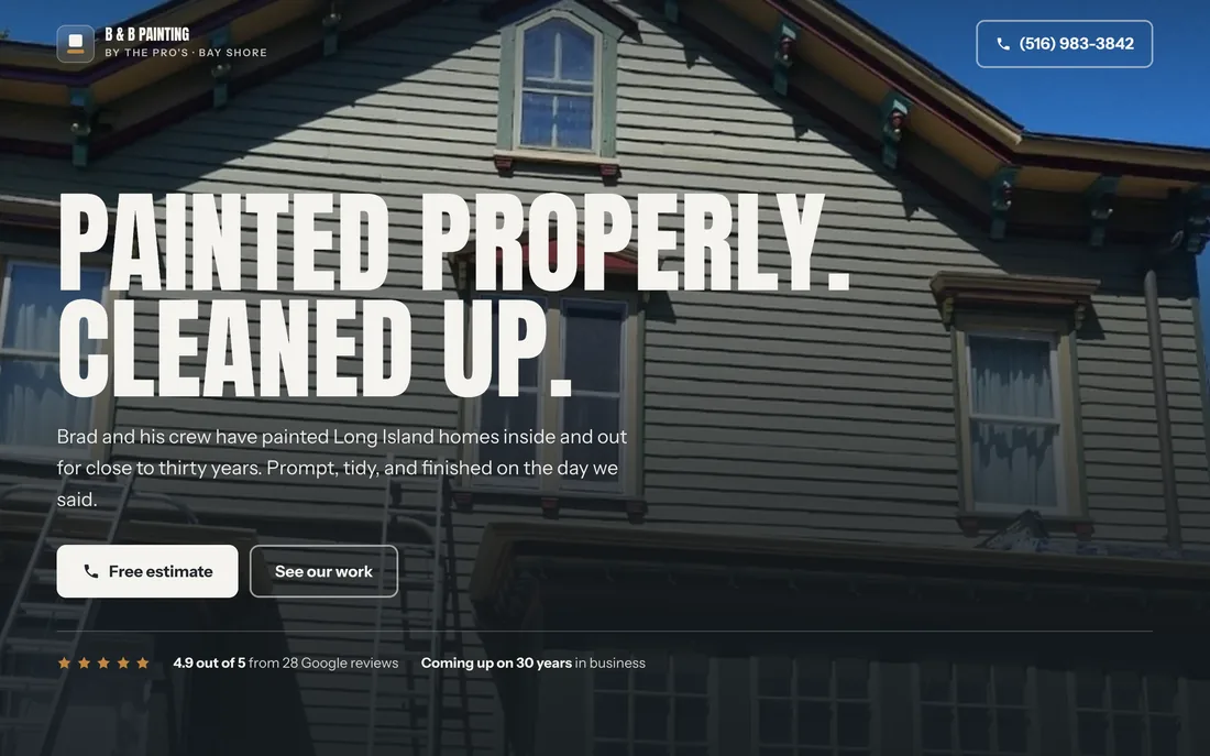 The B and B Painting website, a house painting company in Bay Shore, New York